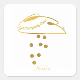 Funny White Gold Prosperity Cloud Square Sticker