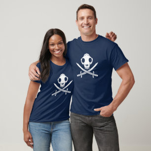 Funny White Jolly Kitty Pirate Skull Bones Sabres T-Shirt