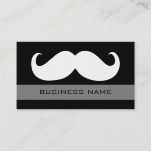 Funny White Moustache and Plain Black Business Card