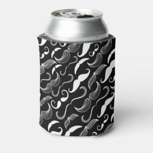 Funny White Moustache Design on Black Can Cooler