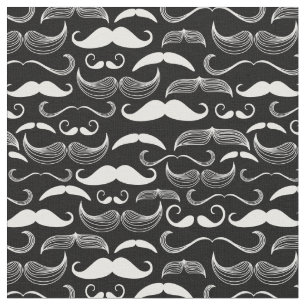 Funny White Moustache Design on Black Fabric