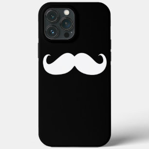 Funny White Moustache on Black Background iPhone 13 Pro Max Case