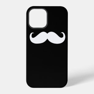 Funny White Moustache on Black Background iPhone 12 Pro Case