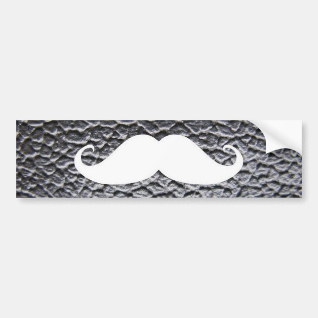 Funny White Moustache On Black Leather Pattern Bumper Sticker (Front)