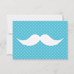Funny White Moustache On Blue Polka Dots Pattern