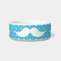 Funny White Moustache On Blue Polka Dots Pattern
