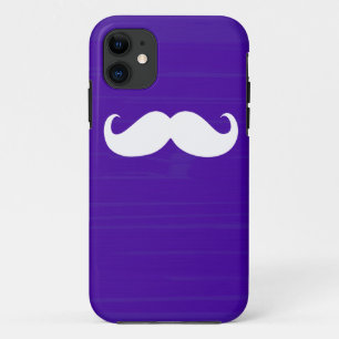 Funny White Moustache on Dark Purple Background iPhone 11 Case