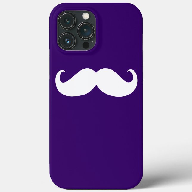 Funny White Moustache on Dark Purple Background Case-Mate iPhone Case (Back)