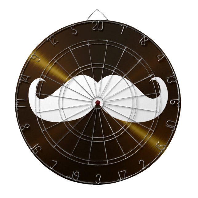 Funny White Moustache on Metal Background Dartboard (Front)