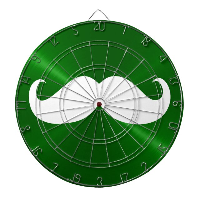 Funny White Moustache on Metal Green Background Dartboard (Front)