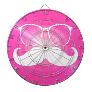 Funny White Moustache on Metal Hot Pink Background Dartboard