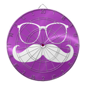 Funny White Moustache on Metal Purple Background Dartboard