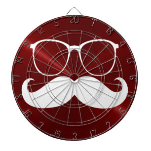 Funny White Moustache on Metal Red Background Dartboard