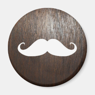 Funny White Moustache on oak wood background Magnet