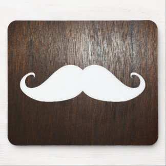 Funny White Moustache on oak wood background Mouse Pad