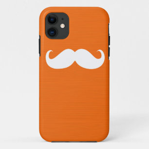 Funny White Moustache on Orange Background iPhone 11 Case
