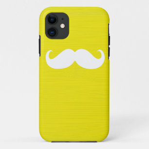 Funny White Moustache on Yellow Background iPhone 11 Case
