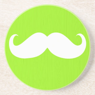 Funny White Moustache on Yellow Green Background Coaster