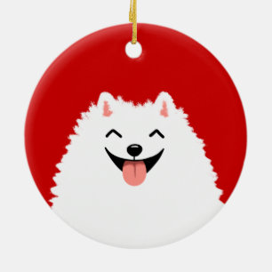 Funny White Pomeranian Cartoon Dog Ceramic Tree Decoration