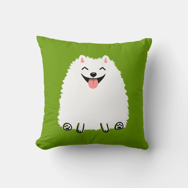 Funny White Pomeranian Cartoon Dog Cute Cushion (Front)