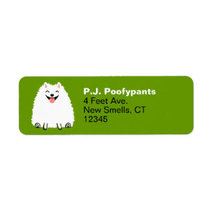 Funny White Pomeranian Cartoon Dog Return Address Label