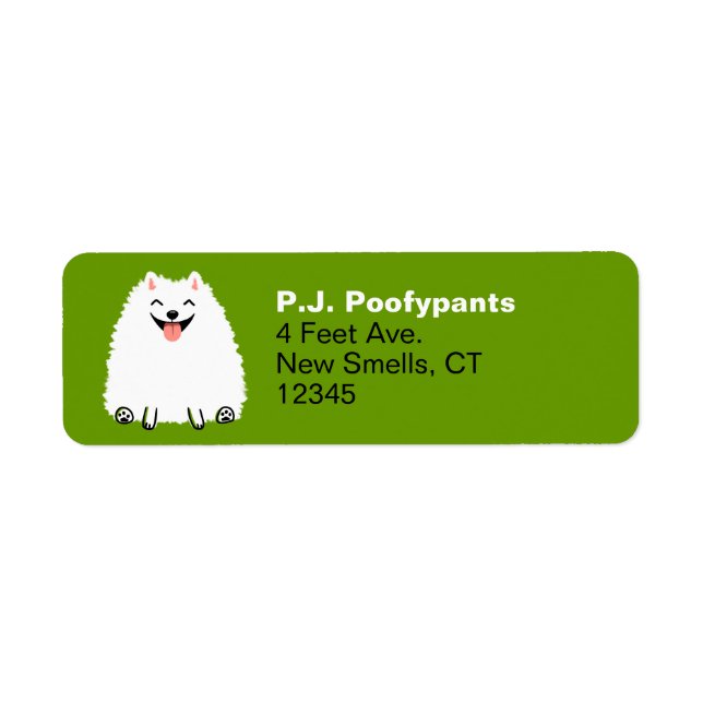 Funny White Pomeranian Cartoon Dog Return Address Return Address Label (Front)