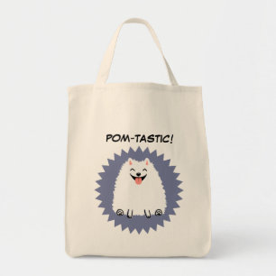 Funny White Pomeranian Cartoon Dog Tote Bag