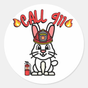 Funny White rabbit is a firefighter Classic Round Sticker