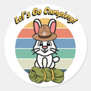 Funny White Rabbit wants to go camping Classic Round Sticker