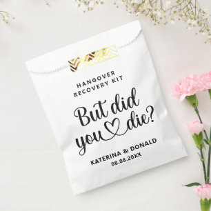 Funny White Script Hangover Recovery Kit Favour Bag