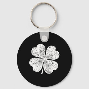 Funny White Shamrock 4-leaf Clover St Patricks Day Key Ring