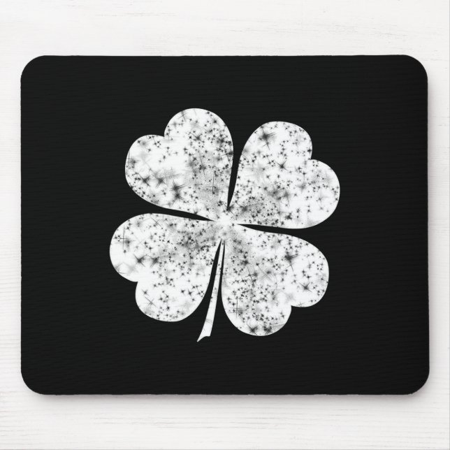 Funny White Shamrock 4-leaf Clover St Patricks Day Mouse Pad (Front)