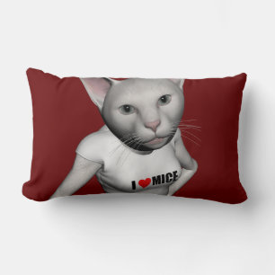 Funny White Siamese Cat Loves Mice Lumbar Cushion