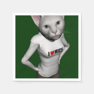 Funny White Siamese Cat Loves Mice Napkin