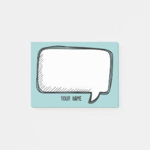 Funny White Talk Bubble aqua Personalised Name Post-it Notes