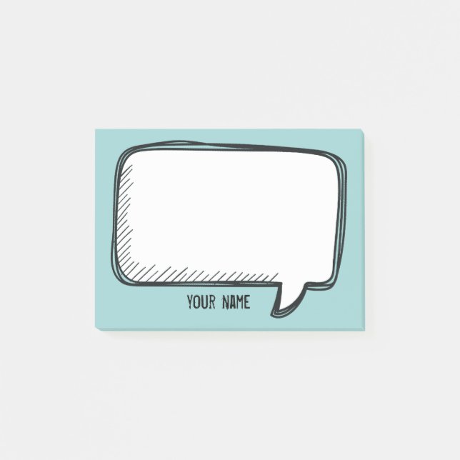 Funny White Talk Bubble aqua Personalised Name Post-it Notes (Front)