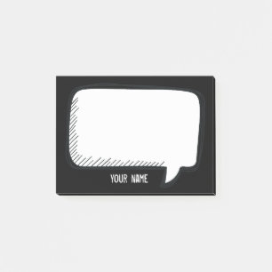 Funny White Talk Bubble on black Personalised Name Post-it Notes