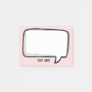 Funny White Talk Bubble on Pink Personalised Name Post-it Notes