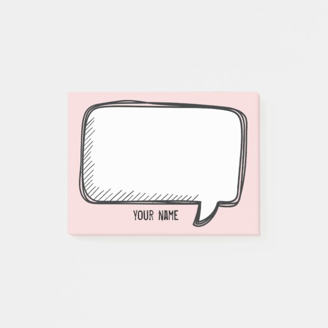 Funny White Talk Bubble on Pink Personalised Name Post-it Notes (Front)