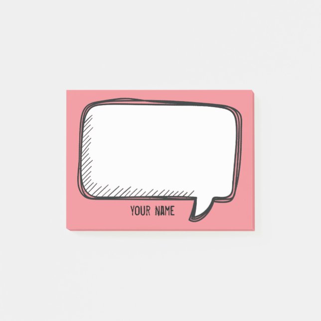 Funny White Talk Bubble on Pink Personalised Name Post-it Notes (Front)