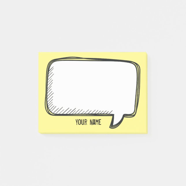 Funny White Talk Bubble  yellow Personalised Name Post-it Notes (Front)