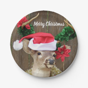 Funny Whitetail Buck Deer Christmas Paper Plate