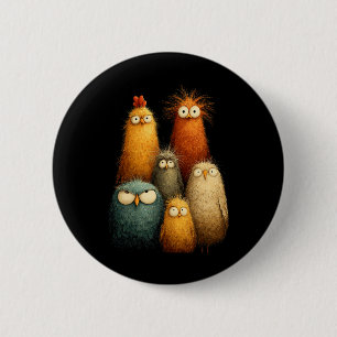 Funny Wide Eyed Cartoon Birds Art For Chicken Love 6 Cm Round Badge