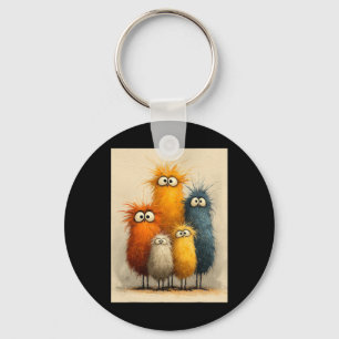 Funny Wide Eyed Cartoon Birds Art For Chicken Love Key Ring