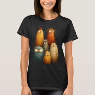 Funny Wide Eyed Cartoon Birds Art For Chicken Love T-Shirt