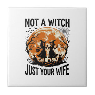 Funny Wife Halloween Vintage Witch Moon Design_1 Ceramic Tile