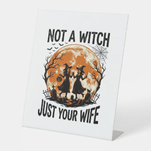 Funny Wife Halloween Vintage Witch Moon Design_1 Pedestal Sign