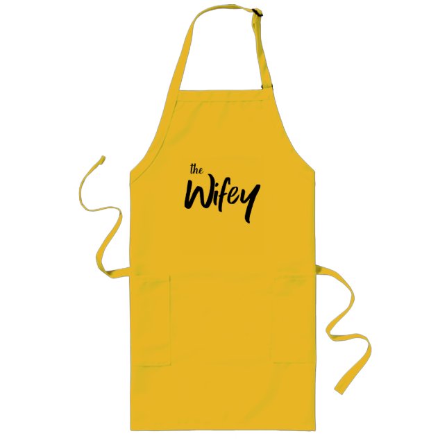 Funny Wifey Brush Script Typography Long Apron (Front)