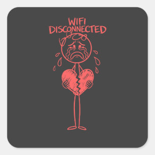 Funny Wifi Disconnected Broken Heart Gamer Meme Square Sticker