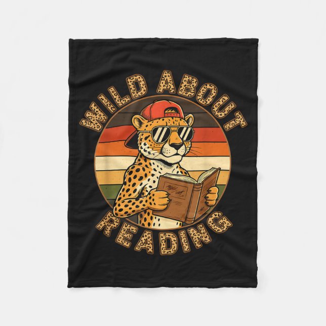 Funny wild about reading funny leopard book lover  fleece blanket (Front)